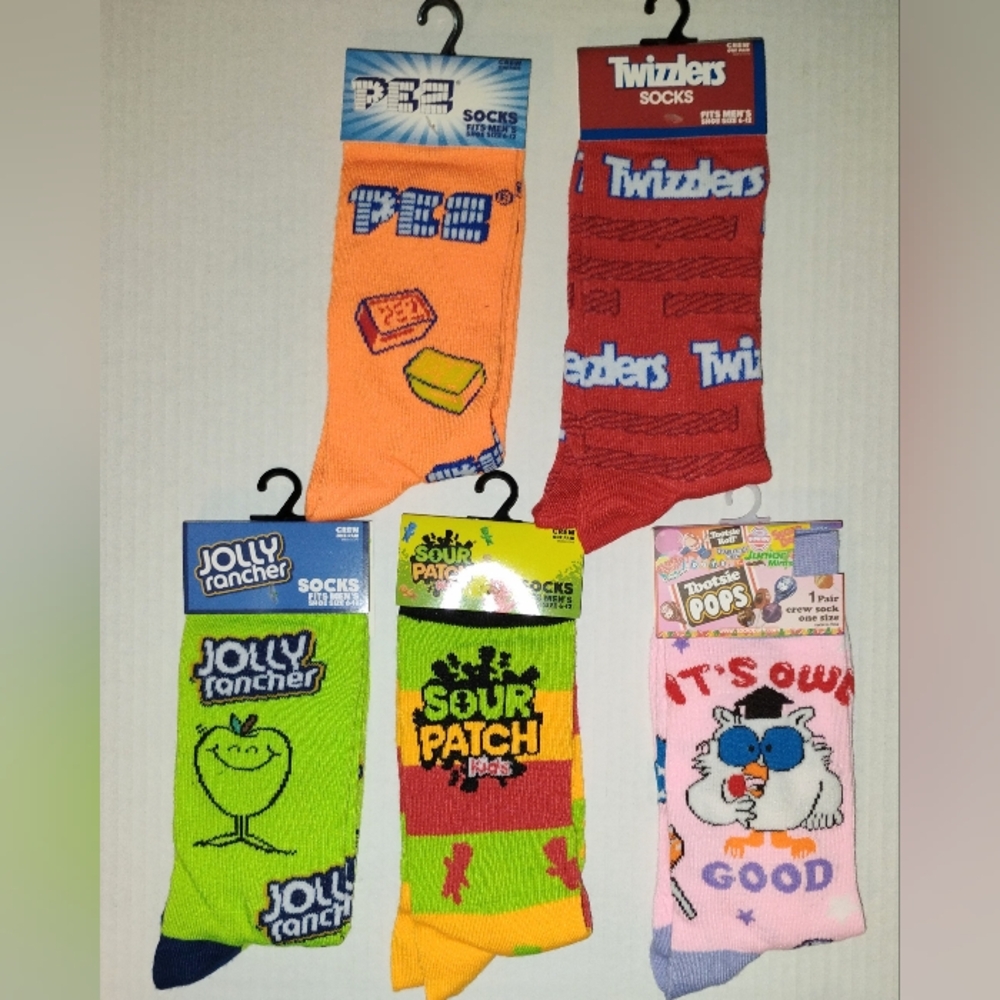 Candy Varity Unisex Socks PEZ Jolly Rancher Twizzlers Sour Patch Tootsie Pop NWT